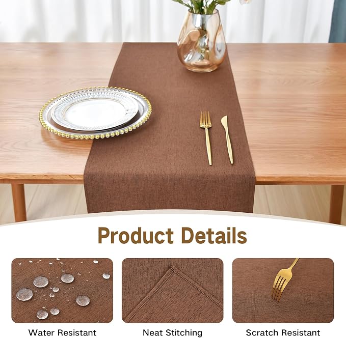 Faux Linen Table Runner Water Resistant 13 x 72 in, Coffee Table Runner - Image 3