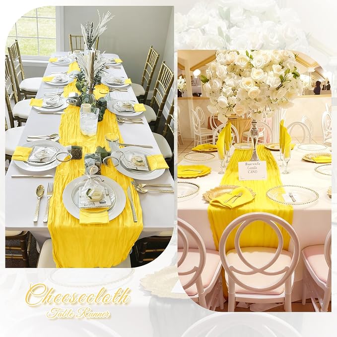 3 Pack Lemon Yellow Cheesecloth Table Runner, 17 x 108 inch, Semi Sheer Boho - Image 6
