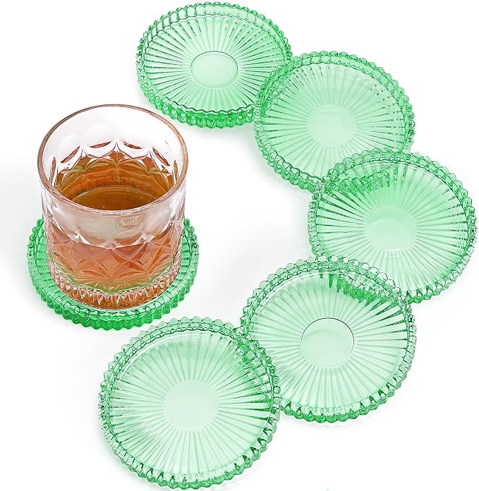 Modern Clear Glass Coasters Set of 6, Cute Coasters Table Mats by GOHDODD