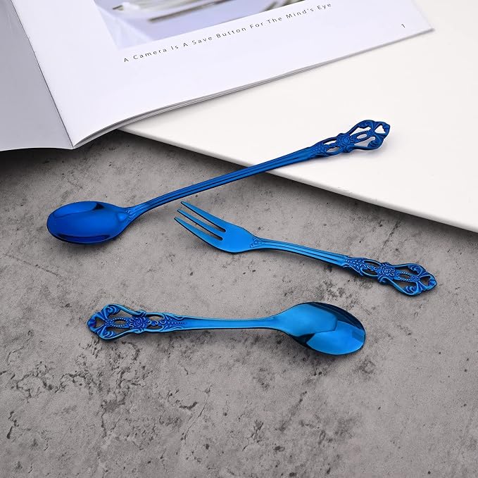 8-Piece Luxury Royal Silverware Set, 18/10 Stainless Steel Blue Flatware Set - Image 8