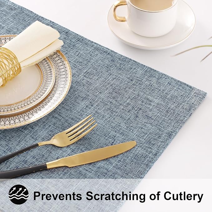 Faux Cotton Linen Placemats Set of 6, Cloth Washable Farmhouse Dining Table Mats - Image 4