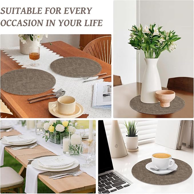 13" Round Placemats Set of 12, Reversible Faux Leather Heat Resistant Table Mats - Image 7