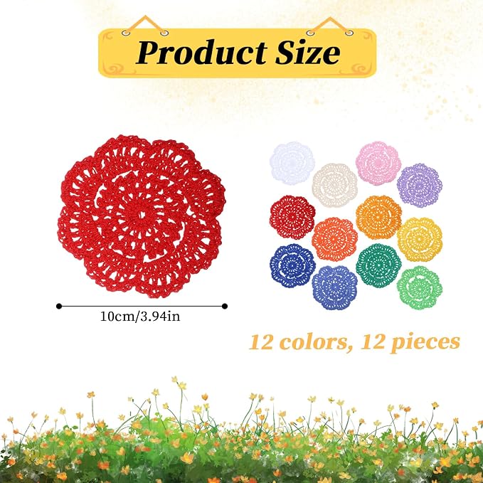 12 Pcs 4 Inch Crochet Lace Crochet Doilies Flower Shape Round Placemats - Image 2
