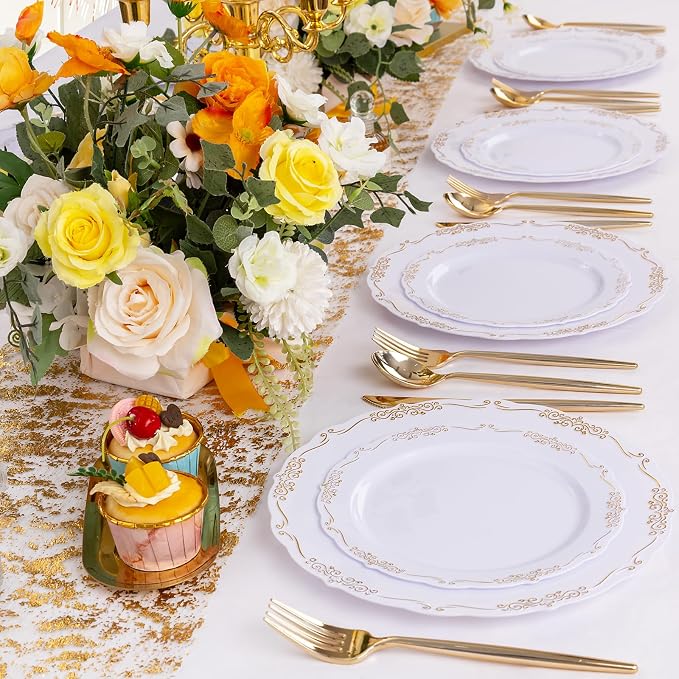 U-QE 100PCS Gold Plates Disposable - Image 4