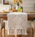 Boho Table Runner 13 x 90 Inch Long Natural Cotton Woven Runner by Caflife