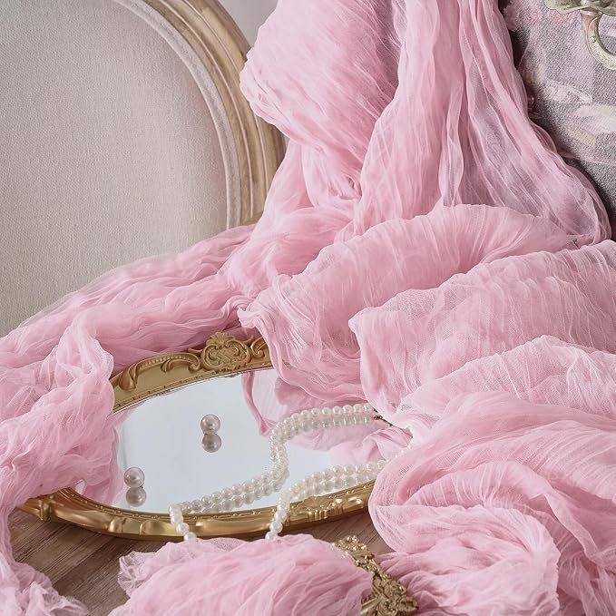 3 Pack Pink Cheesecloth Table Runners, 120 Inch 10Ft Blush Pink Gauze Table - Image 7