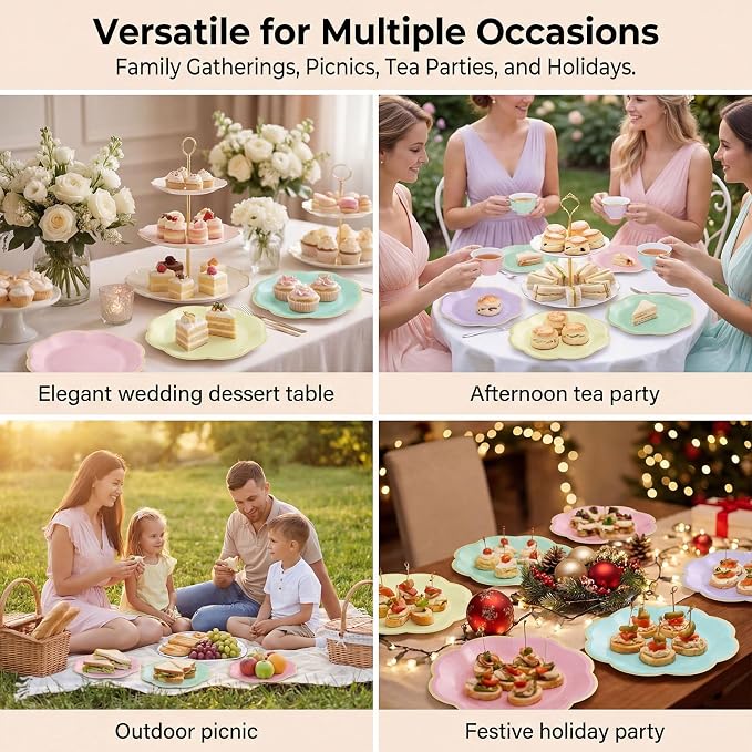 60 Pcs Pastel Paper Plates, 7 Inch Scalloped Dessert Plates - Image 7