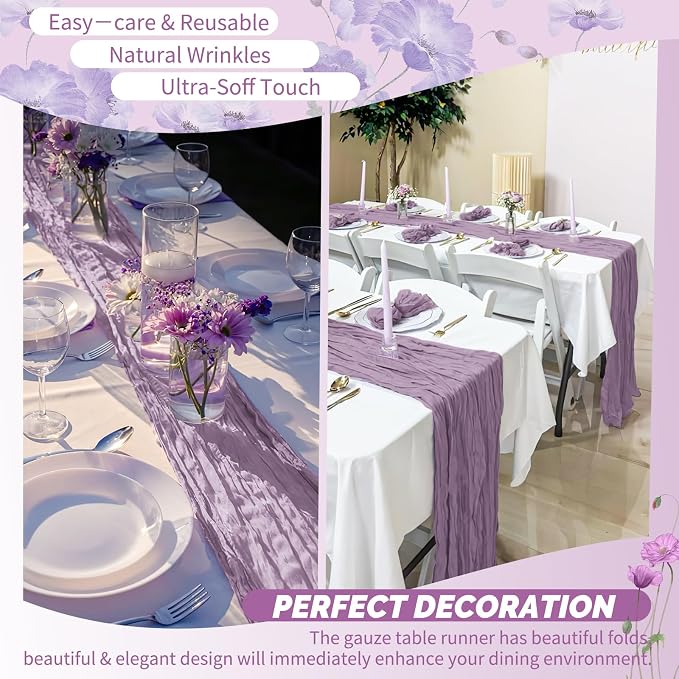 Showgeous 30 Pack Purple Cheesecloth Table Runner, 17 x 108 Inches | Boho - Image 6