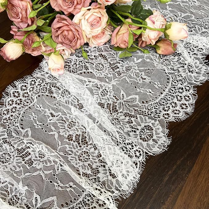 5 pcs White Lace Table Runner 14 x 120 Inch Vintage Rustic Table Runner - Image 4