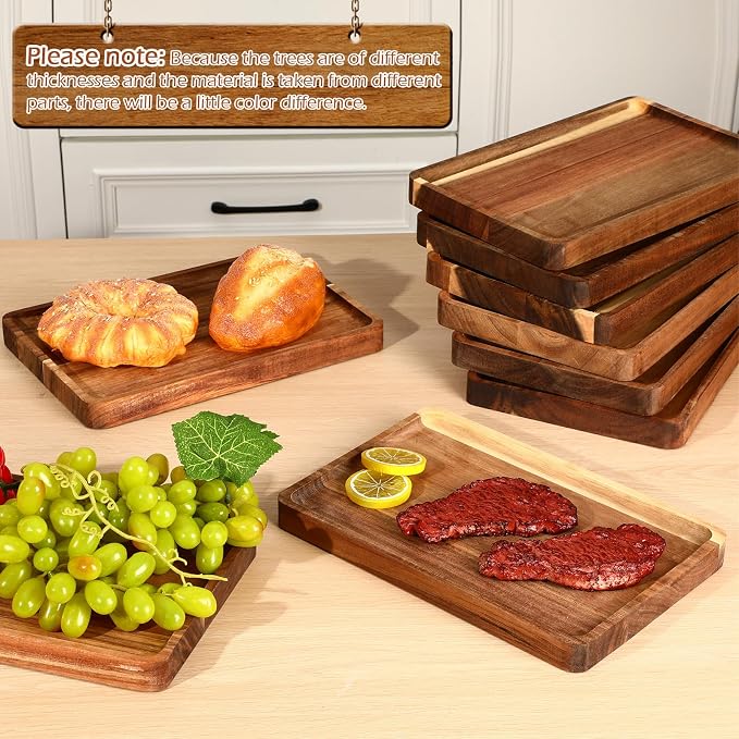 Roshtia 12 Pcs Acacia Wood Serving Tray Rectangular Wooden Serving Platter - Image 4
