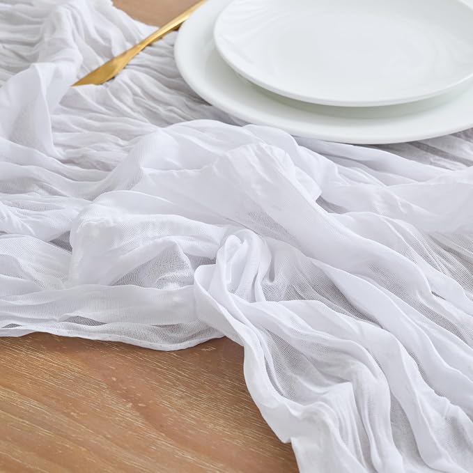Asee'm 12pcs Ivory White Cheesecloth Table Runner Summer 10FT Gauze Rustic | - Image 4