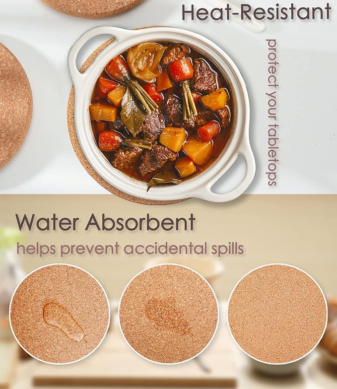 Cork Trivets for Hot Dishes, Hot Pots and Pans, 8 Inch 4 Pcs | High Density - Image 6