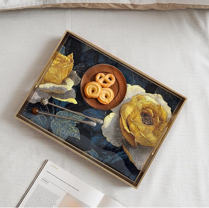 Serving Tray with Handles, 15.7 * 11.8 inches, Plastic Ottoman Tray with - Image 4