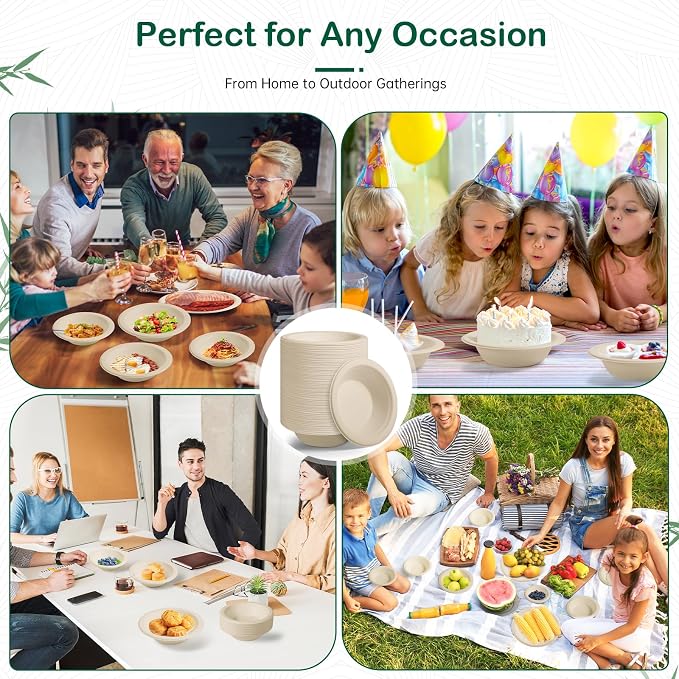 8 oz 128-Pack Compostable Paper Bowls, Small Disposable Dessert & Snack Bowls - Image 6