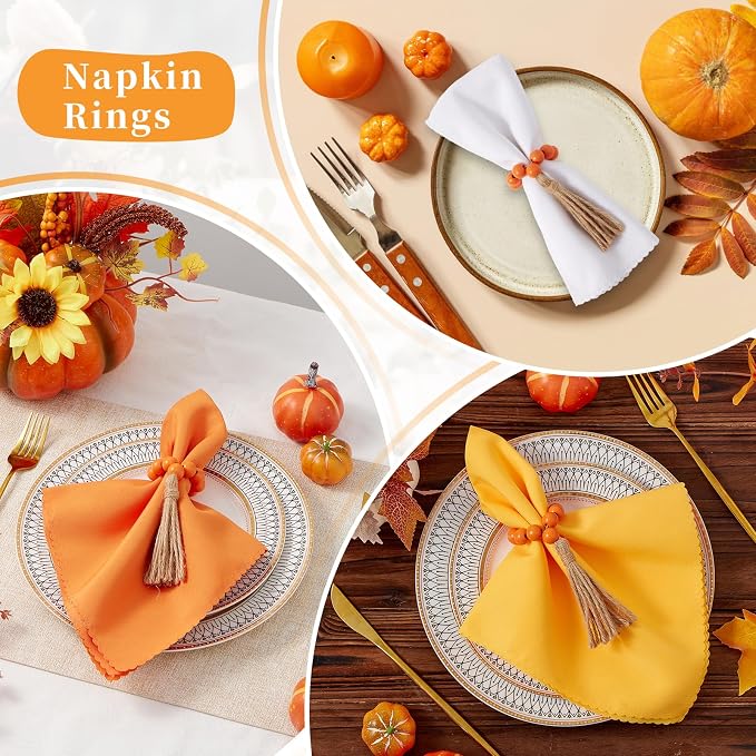 APTWOW Napkin Rings Set of 12, Thanksgiving Farmhouse Napkins Rings - Image 5