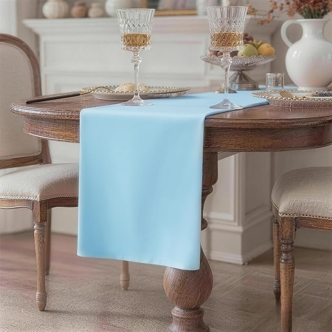 Baby Blue Table Runner, Waterproof Washable Runners 72 Inches Long | Reusable - Image 2