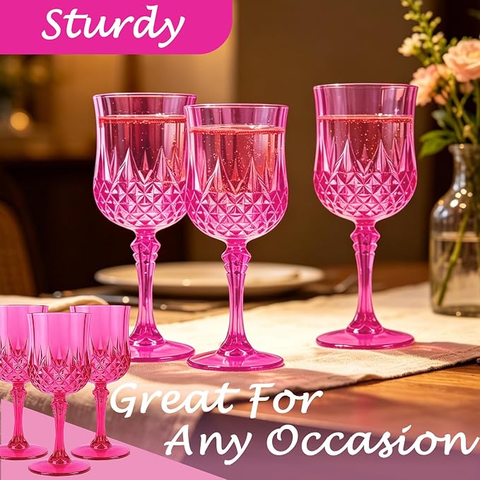 24Pack Plastic Wine Glasses, 7oz Vintage Goblets - Image 6