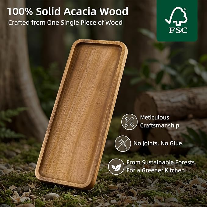 Small Acacia Wood Serving Tray, Wooden Decorative Tray - Image 3