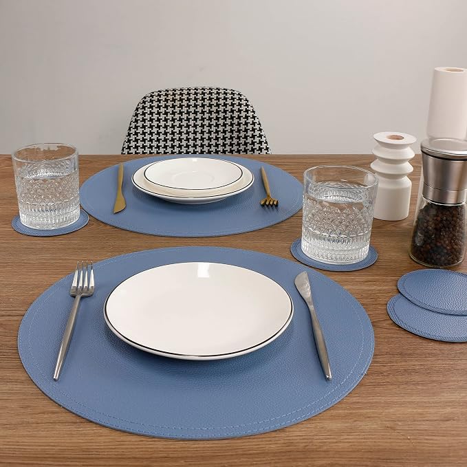 Jovono Faux Leather Round Placemats and Coasters, Coffee Mats Kitchen Table Mats - Image 6