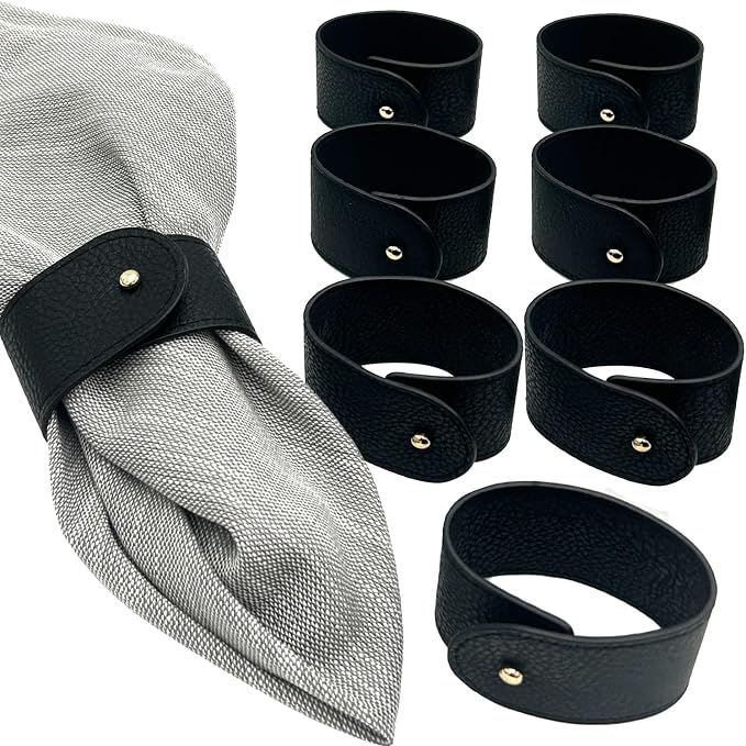 Luxury Leather Napkin Rings Set of 8, Morgan Faux style, Modern Cuff Design - Image 2