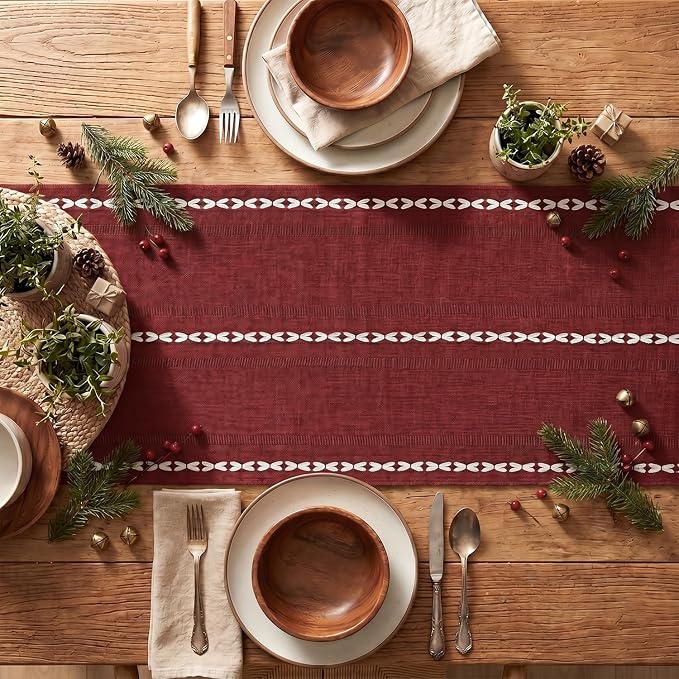 Artoid Mode Red Rustic Cotton Linen Christmas Table Runner, Seasonal - Image 6