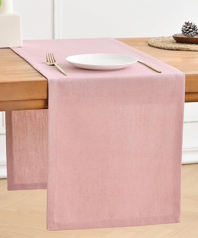 Wracra Linen Table Runner, Burlap Pink Table Runners 108 Inches Long | Rich by Wracra