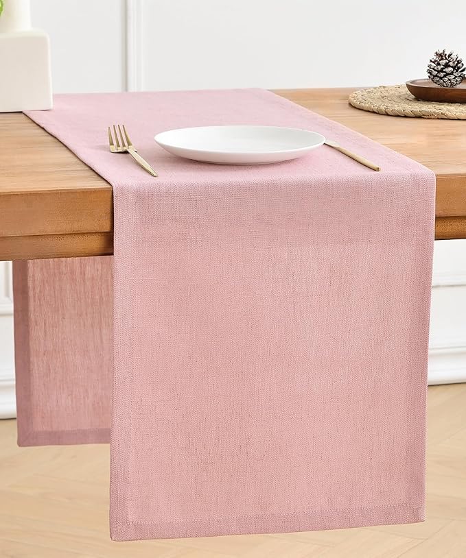 Wracra Linen Table Runner, Burlap Pink Table Runners 60 Inches Long | Rich by Wracra