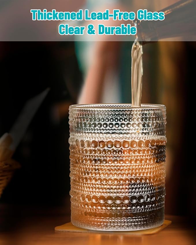 Vintage Dot Pattern Drinking Glasses Set of 6, 14.5 oz Short Glass Cups | - Image 3