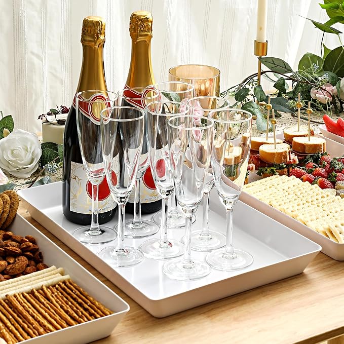 4-Pack Plastic 16" x 11" Large White Serving Trays Set - Image 7