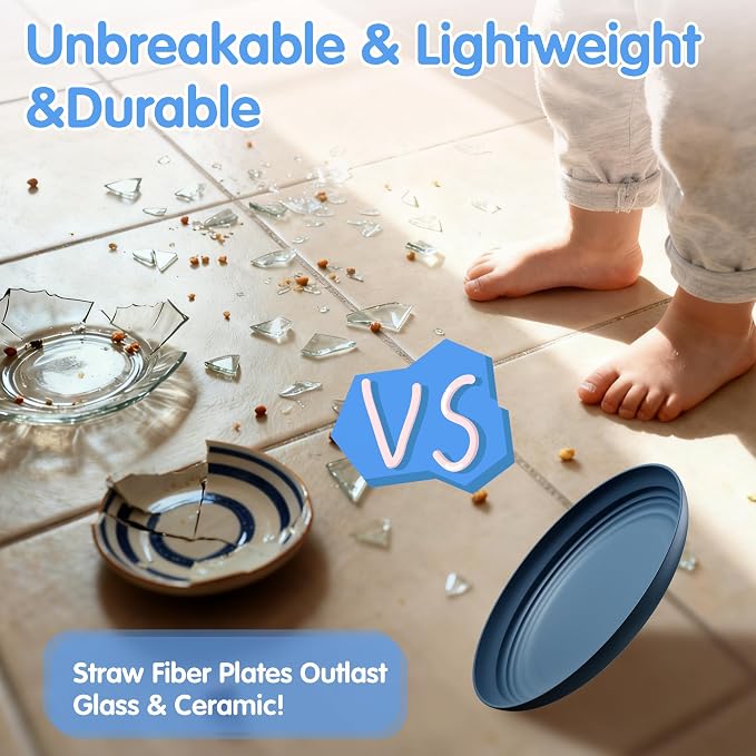 Quatish 10 PCS Unbreakable Reusable Plastic Plates, 8 inch Dishwasher & - Image 2