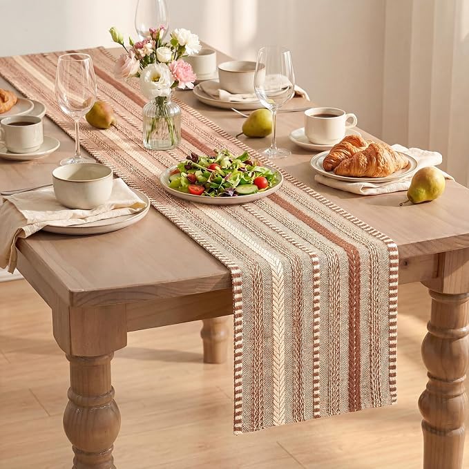 Artoid Mode Caramel Farmhouse Stripe Braided Table Runner 12x90 Inch | Holiday - Image 8