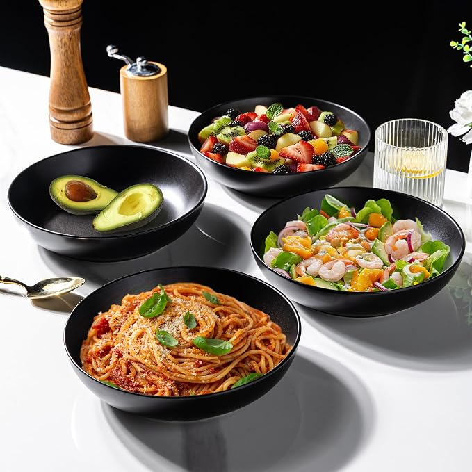 AmorArc 8.5 Inch Stoneware Pasta Bowls of 6, 32oz Large Bowls Set | Matte Black - Image 7