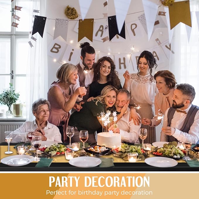 8 Pack New Year Black and Gold Disposable Plastic Tablecloths and Satin Table - Image 6