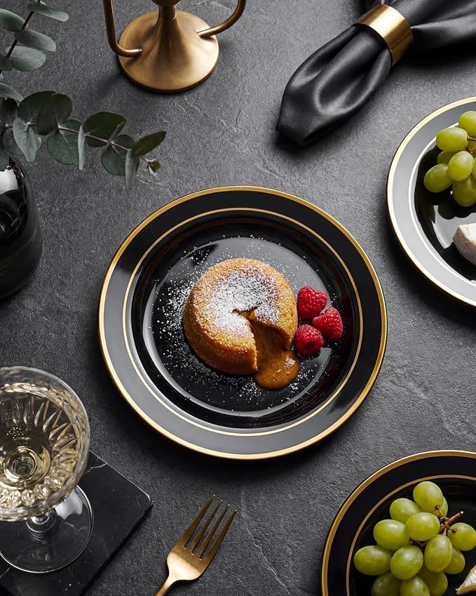 bUCLA 100PCS Black and Gold Plastic Plates - Image 5