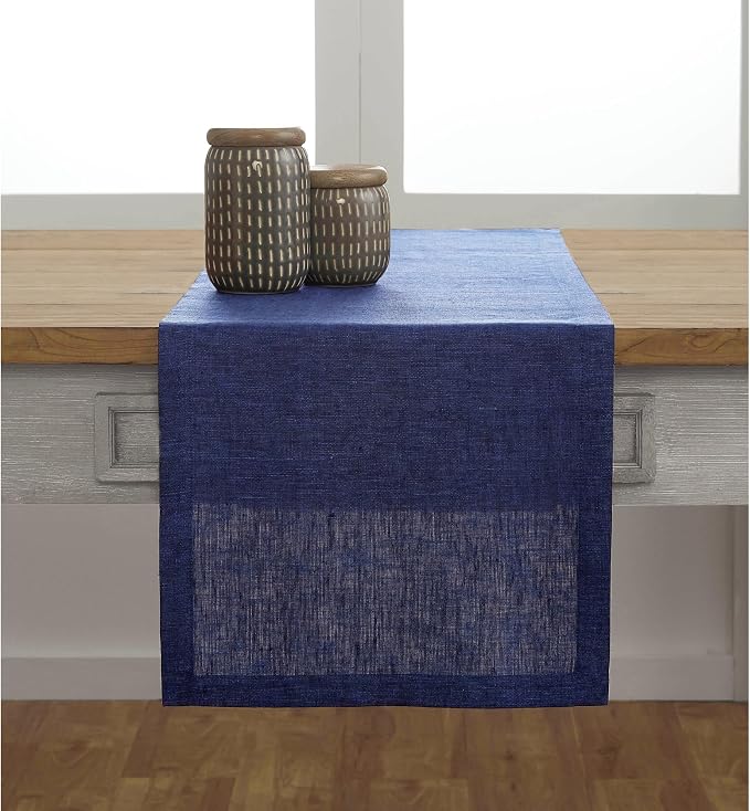 Solino Home 100% Pure Linen Dining Table Runner Navy, Athena 14 x 72 in | Table - Image 2
