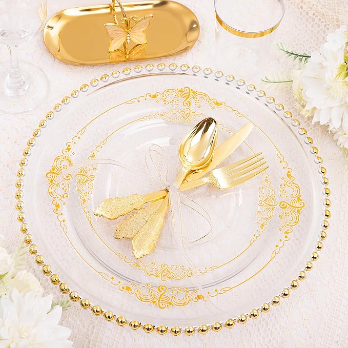 350 Pcs Clear Gold Plates for Party | Clear Party Plates Set for 50 Guests - Image 7