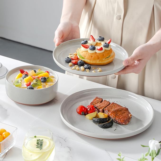 MALACASA Plates and Bowls Sets, 12 Pieces Modern Stoneware Dinnerware Set - Image 6