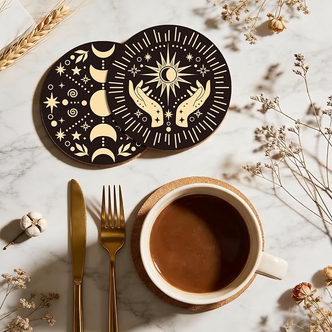 10pcs Coasters for Drinks Abstract Sun and Moon Absorbent Coasters Set Lunar - Image 7