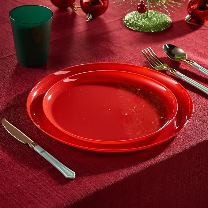 PLASTICPRO 30 Pack 8.6'' Christmass Red Plastic Party Plates Edge Collection - Image 2
