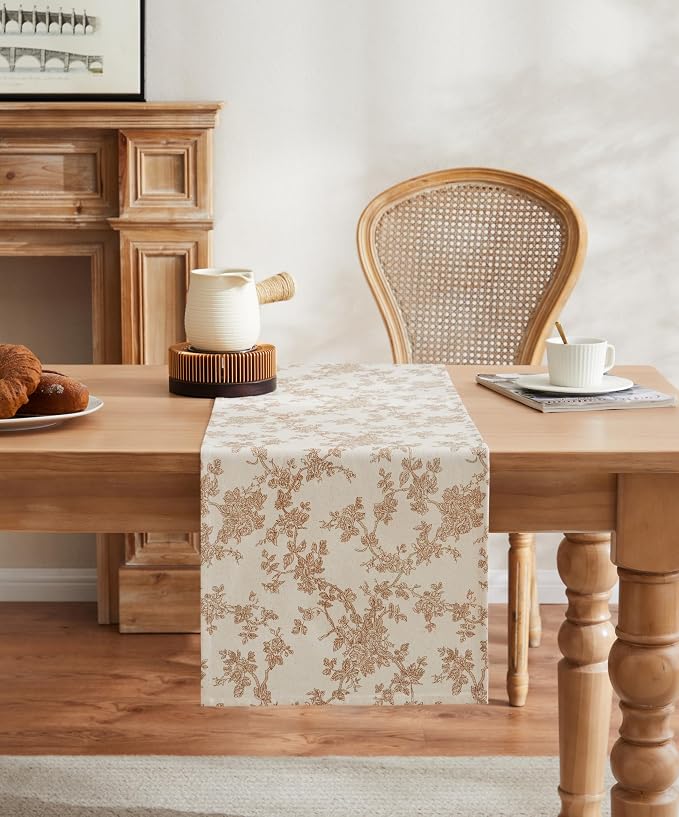 French Pastoral Farmhouse Table Runners, 13x72 Inch Brown | 100% Organic Cotton - Image 2