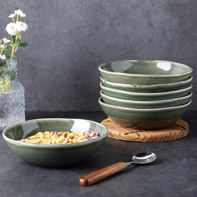 AmorArc Ceramic Cereal Bowls Set of 6, 24 oz Handmade Stoneware Bowls - Image 3
