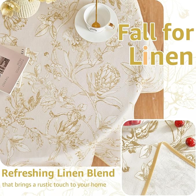 jinchan Yellow Floral Linen Square Table Cloth 50 x 50 Inch | Warm floral tones - Image 4