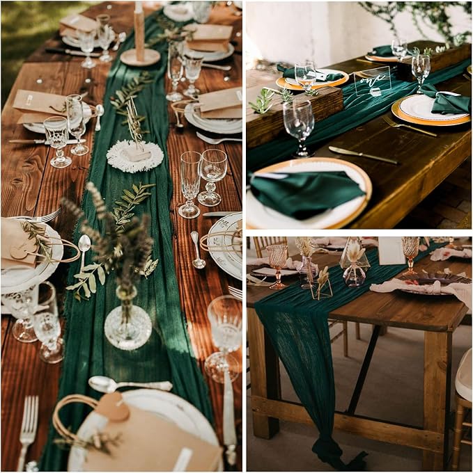 12 Pack Emerald Green Cheesecloth Table Runner 35 x 120 Inch | Boho Gauze Fabric - Image 7