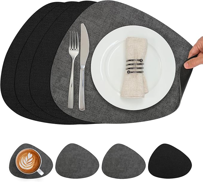 Faux Leather Placemats Set of 4, Dual Sided by Chitomars