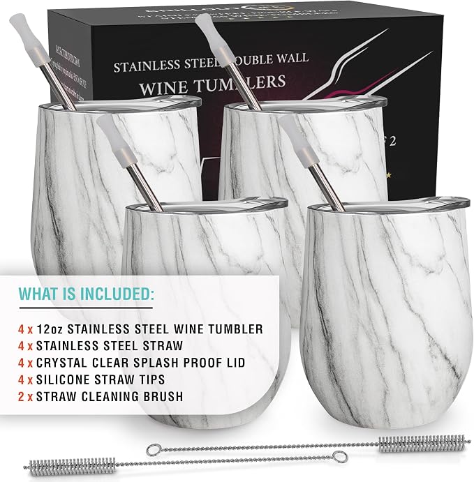 CHILLOUT LIFE 12 oz Stainless Steel Wine Tumblers 4 Pack - Image 6