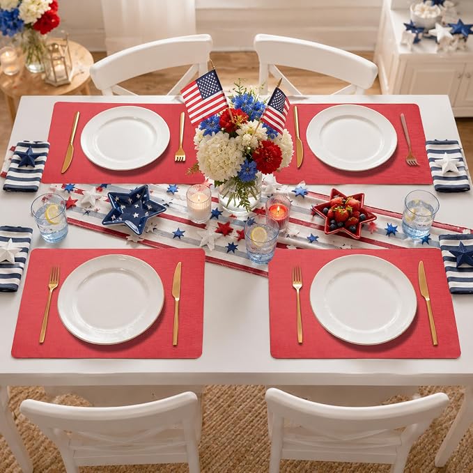 Maxpearl Faux Leather Placemats Set of 8, Light Red | Waterproof - Image 2