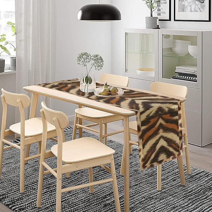 Tiger Animal Skin Print Table Runner, Rustic Cottage Country Farm Animal Fur - Image 3