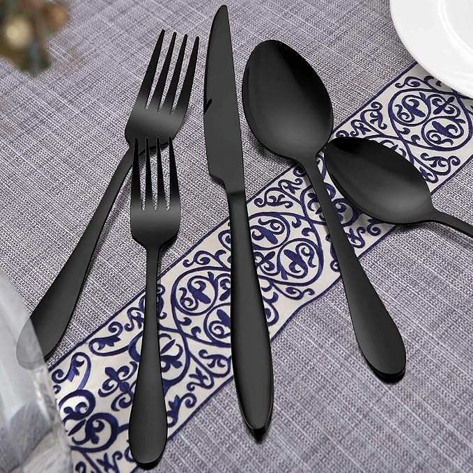 LIANYU 40-Piece Black Silverware Set, Flatware Cutlery Set - Image 4