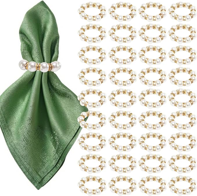 100 Pcs Pearl Napkin Rings, Exquisite Gold Napkin Rings Bulk, Suitable by YMGN