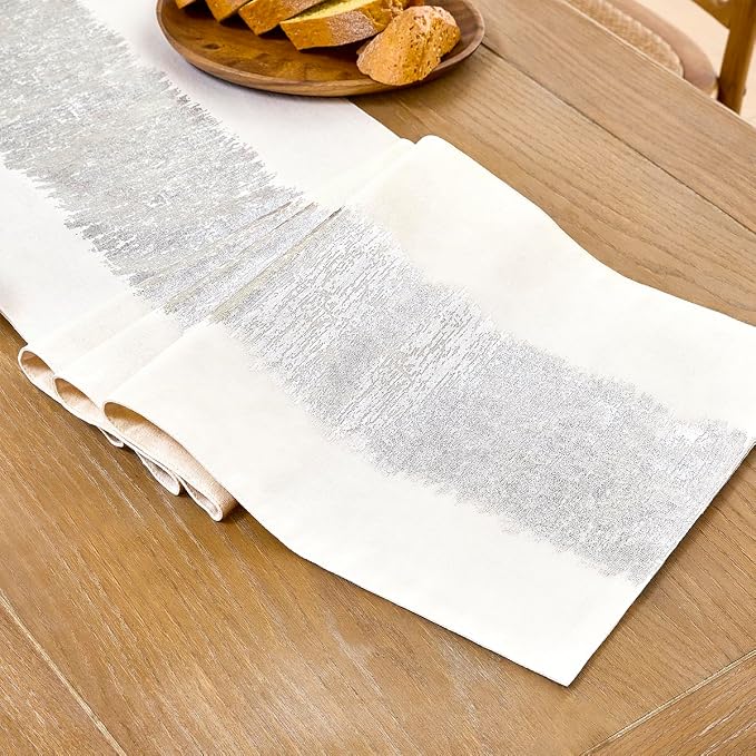 Metallic Style Silver Table Runner, Table Runners 72 Inches Long | Cotton Linen - Image 5